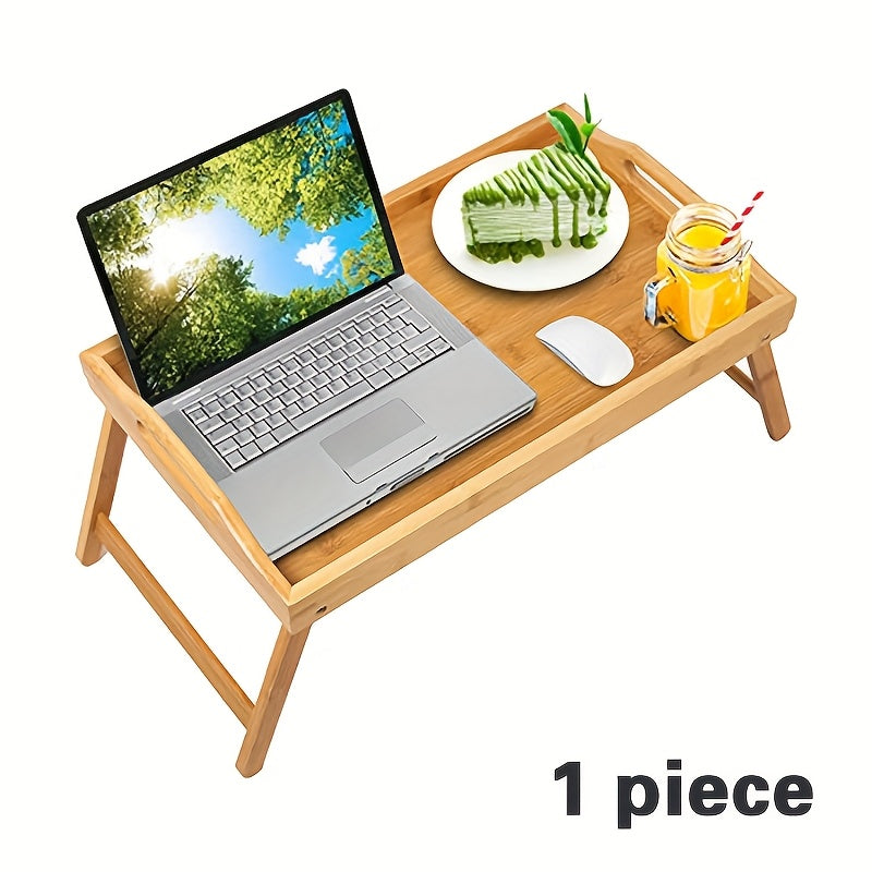 Bamboo Breakfast Tray with Folding Legs 19.5x12 Inch Lap Food Tray with Handle for Bed Sofa Eating Working Drawing Natural Black White Pack of 1 or 2