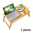 Bamboo Breakfast Tray with Folding Legs 19.5x12 Inch Lap Food Tray with Handle for Bed Sofa Eating Working Drawing Natural Black White Pack of 1 or 2