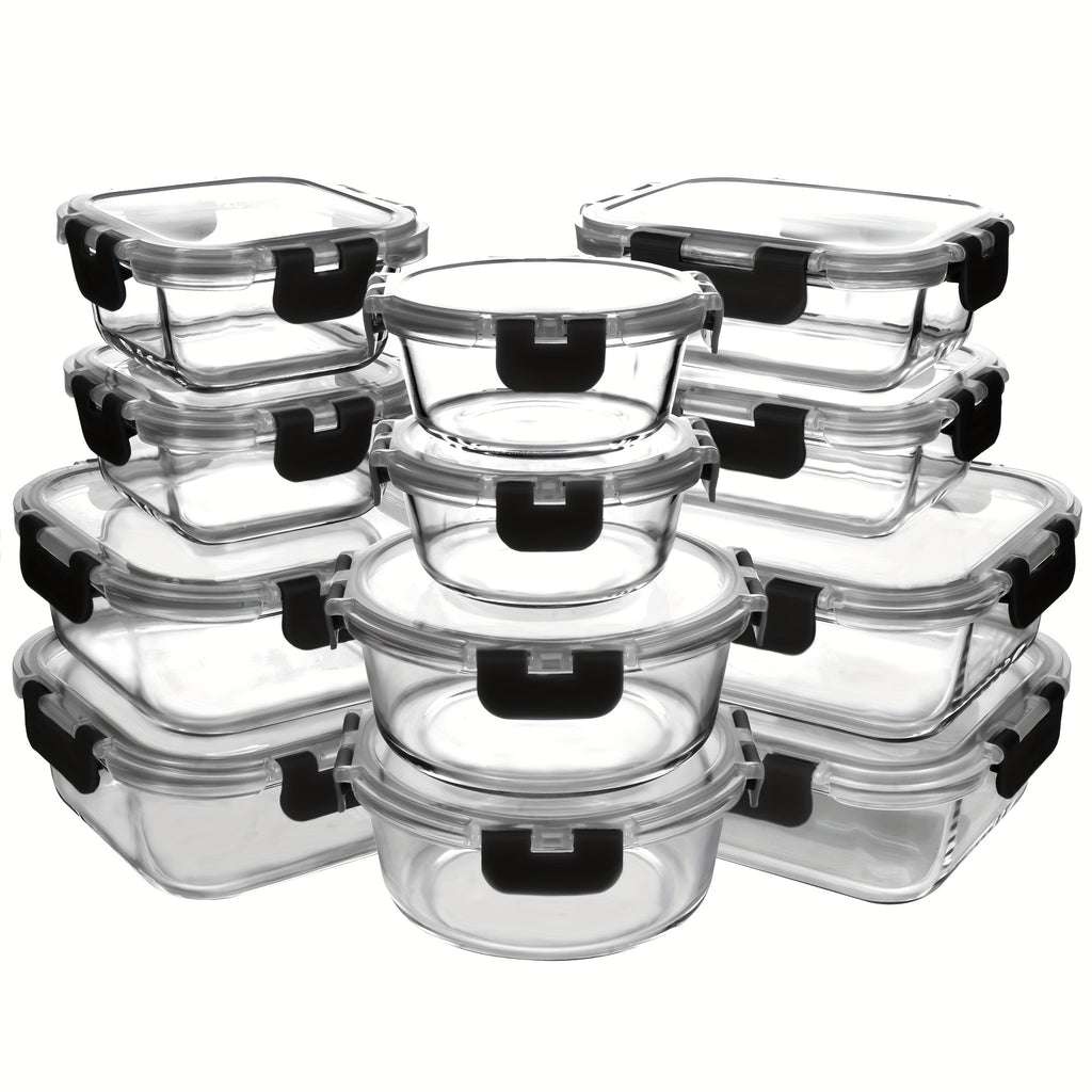 12-Pack Glass Food Storage Containers with Airtight Lids – Meal Prep Containers, Dishwasher Safe, BPA Free, Mother's Day & Holiday Gift Set