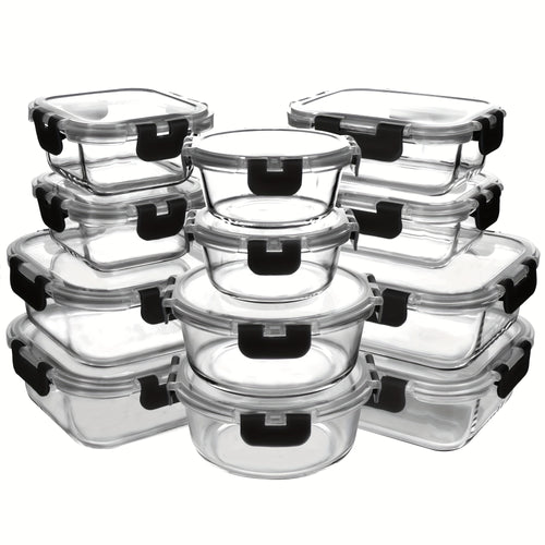 12-Pack Glass Food Storage Containers with Airtight Lids – Meal Prep Containers, Dishwasher Safe, BPA Free, Mother's Day & Holiday Gift Set