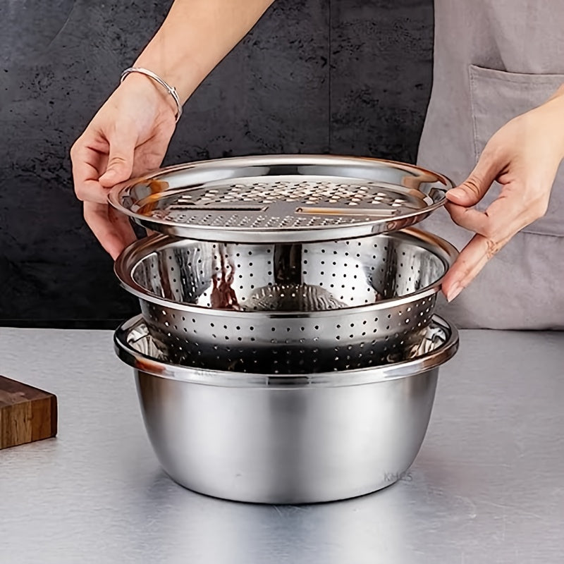 3-in-1 Grater Strainer and Cutter 9 Inch - Shred Slice Grate & Dice Multifunctional Vegetable Grater for Salad Prep, Kitchen Straining & Food Processing