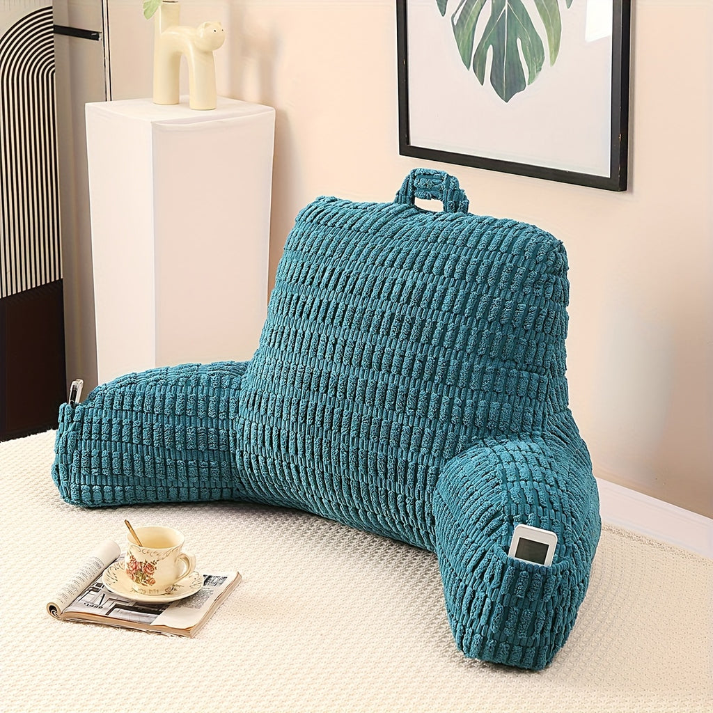 Shredded Memory Foam Reading Pillow with Arms & Pockets – Backrest Pillow for Bed & Couch Sitting Up, Removable Washable Cover, Multiple Colors & Sizes