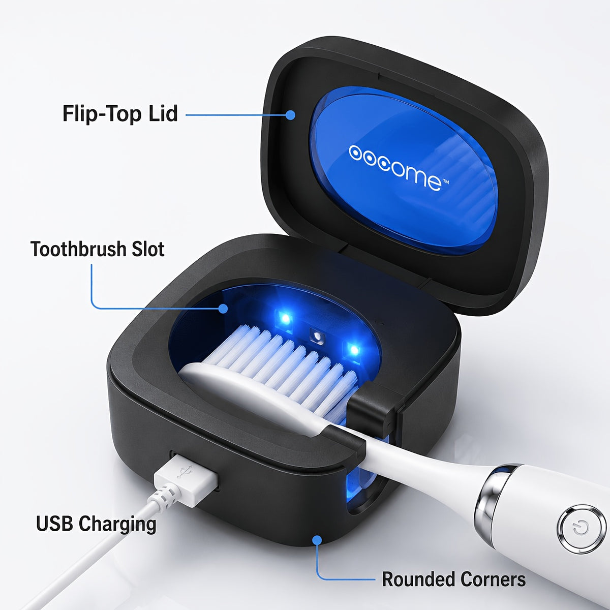 USB Rechargeable Toothbrush Case & Protective Cover – Compact Portable Toothbrush Box with Flip-Top, 200mAh Battery, 4 Colors for Travel Home Dorm & Gifting