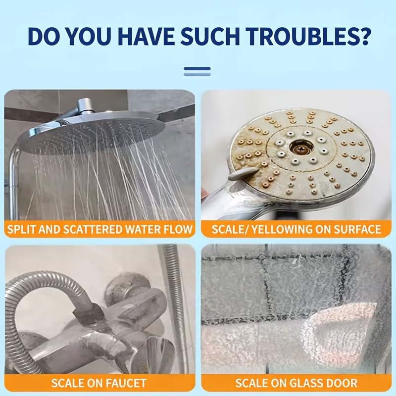 Showerhead & Bathroom Limescale Remover Spray Kit – Removes Mineral Blockages, Restores Glass & Mirrors, No-Scrub for Bathtub, Sink & Toilet