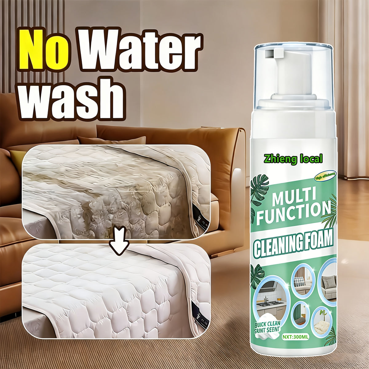 Dry Cleaning Stain Remover Spray 10oz, No Water Needed Waterless Cleaner for Sofa Mattress Carpet Clothes Curtains, Multi-Surface Fabric Stain Remover Safe Formula