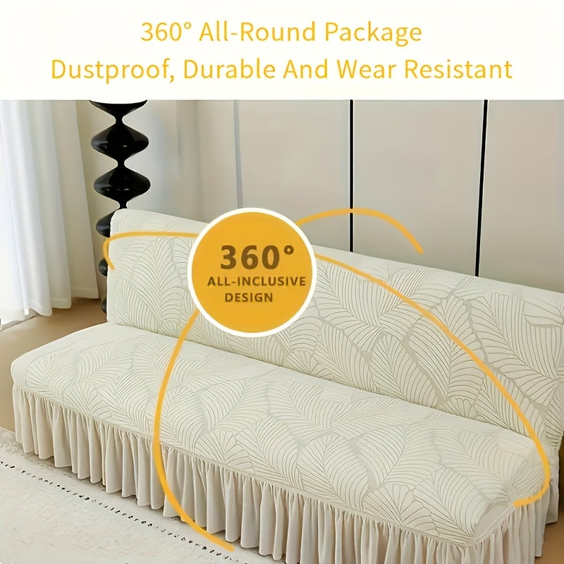 Jacquard Futon Slipcover 3-Seater Armless Sofa Cover Stretch Elastic Band Slip-Resistant Polyester Soft Fit Living Room Couch Protector 7 Colors
