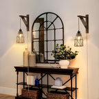 Plug-In Wall Sconces Farmhouse Rustic Metal Cage with Wooden Bracket – Hanging Lamps That Plug Into Wall Outlet for Bedroom, Living Room & Headboard – 1 or 2 Pack