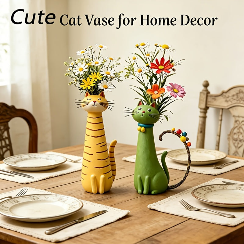 Bohemian Cat Shaped Vase & Flower Pot – Retro Style Plastic Animal Planter, Desktop Shelf Decor & Unique Gift for Cat Lovers, Room Centerpiece & Plant Holder