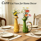 Bohemian Cat Shaped Vase & Flower Pot – Retro Style Plastic Animal Planter, Desktop Shelf Decor & Unique Gift for Cat Lovers, Room Centerpiece & Plant Holder
