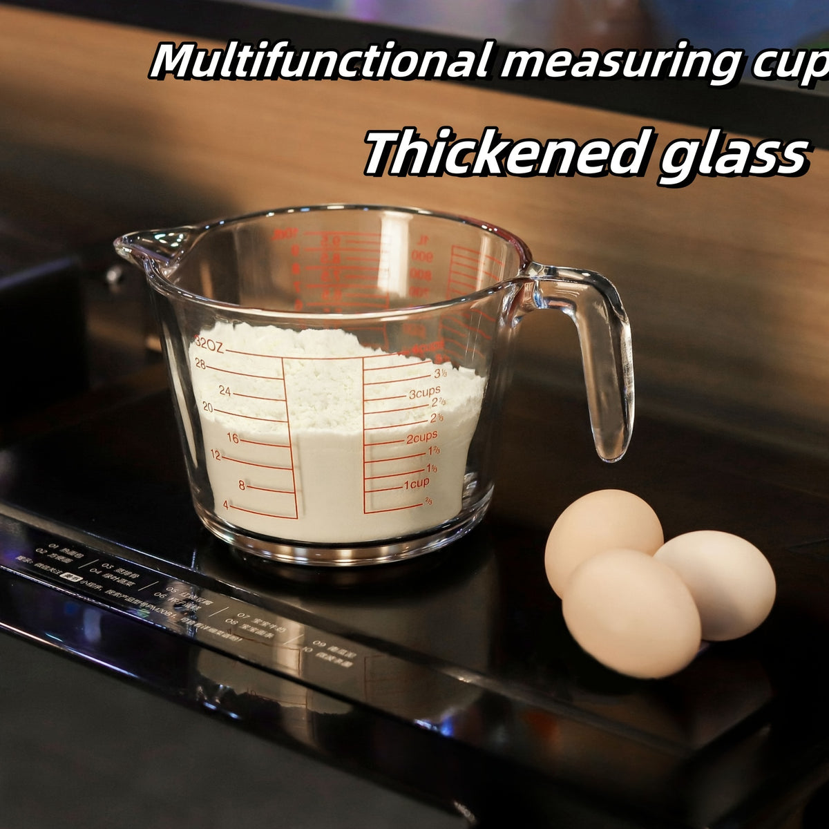 Glass Measuring Cup Set - Borosilicate Tempered Glass, 4-Piece or 9-Piece with 100ml Espresso Cups, Essential Kitchen Measuring Tools