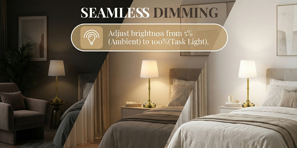 Cordless Rechargeable Table Lamp – Battery Powered Stepless Dimmable Touch Lamp for Bedroom, Dining Room, Kitchen & Office Decor