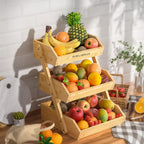 3 Tier Bamboo Fruit Basket Rack Large Capacity Countertop Kitchen Storage for Fruits Vegetables & Bread – Natural Wood Ventilated Design