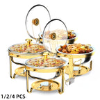 Stainless Steel Chafing Dish Buffet Set 5QT Round - Premium Food Warmer Server with Dome Lid for Parties, Banquets, Weddings & Catering, Available in 1, 2 & 4 Pack Golden Finish