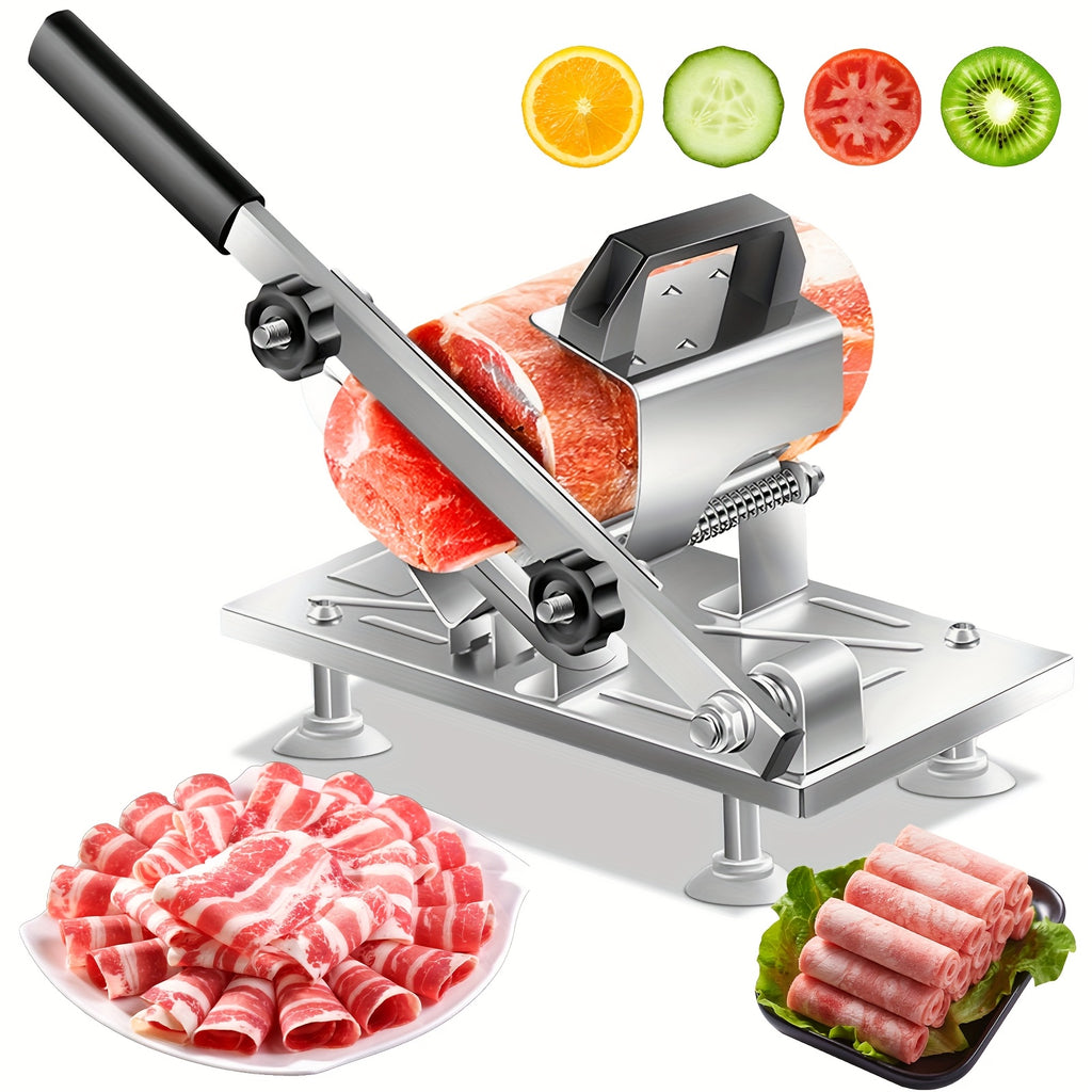 Manual Meat Slicer Stainless Steel 430 Grade Blade with Adjustable Thickness for Frozen Meat, Vegetables & Fruits – Durable Sharp Easy-Clean Food Slicer for Home Kitchen Use