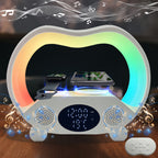 RGB Night Light 6 in 1 Wireless Speaker Alarm Clock Wireless Charging Phone Watch Temperature Display Bedroom Teen Gift Halloween Christmas Decor Black White