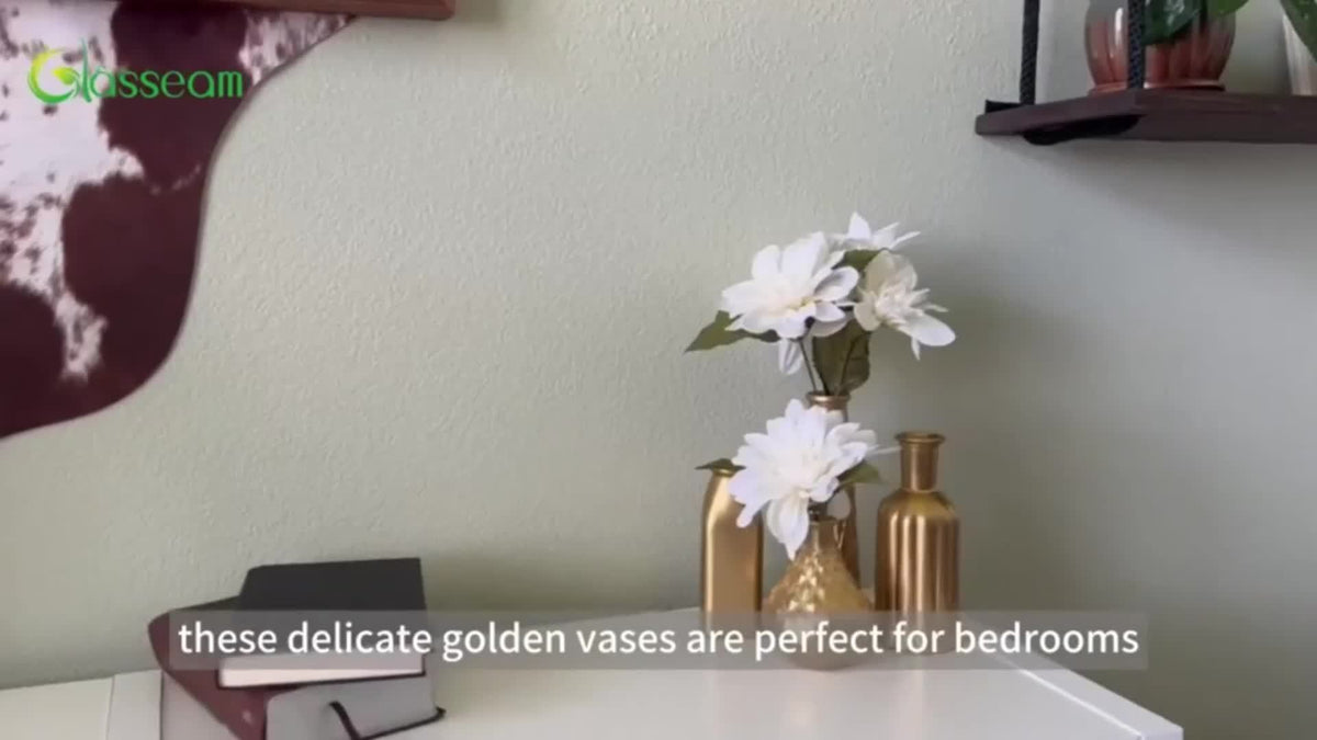 Gold Glass Vase Cylindrical Art Deco Style | Golden Electroplating Finish Flower Vase for Living Room Kitchen Bedroom, Table Centerpiece, Halloween Christmas Home Decor
