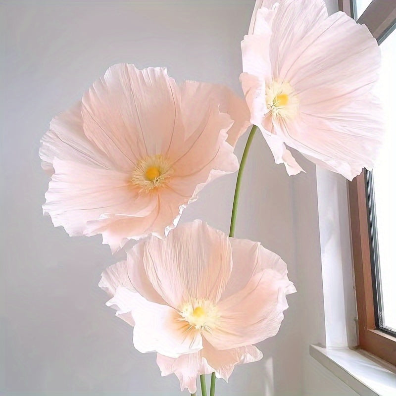 Super Large Poppy Artificial Paper Flowers 1pc – Oversized Handcrafted Paper Art Flower for Wedding Scene, Shop Window & Home Decor, Fake Floral Centerpiece Decoration