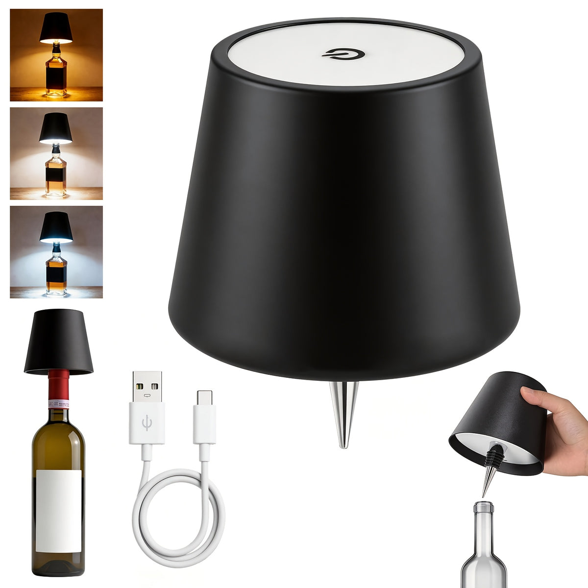 Wireless LED Bottle Lamp Touch Control USB Rechargeable 2400mAh IP44 Waterproof 3-Color Mood Light for Bedroom Bar Party Wedding Garden – Cordless Bottle Stopper Night Light