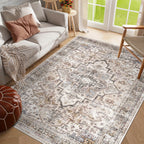 Bohemian Area Rug Washable Ultra-Soft Non-Slip Retro Foldable Living Room Bedroom Rug Beige Grey 4x6 5x7 6x9 8x10 9x12