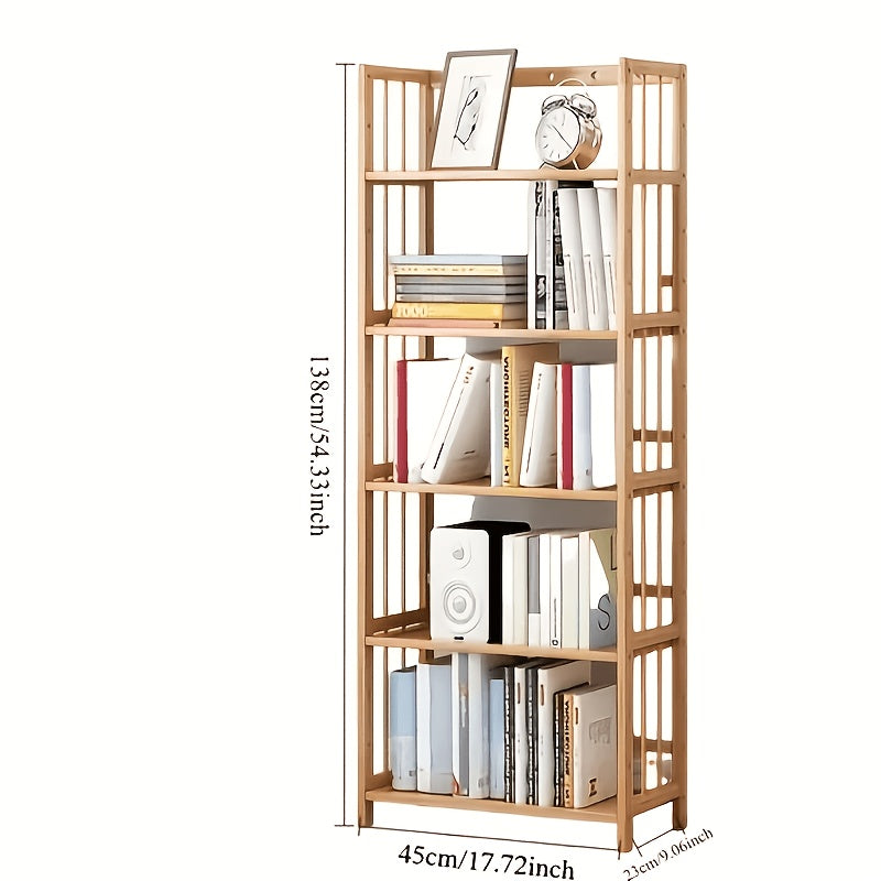 5-Tier Multifunctional Bamboo Bookshelf & Display Rack – Space-Saving Standing Storage Shelf for Home Office Living Room Nordic Minimalist Style Easy Assembly