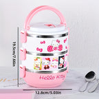 Hello Kitty Stainless Steel Lunch Box Bento Box for Girls - Officially Licensed Sanrio Cute Pink 2-Tier & 3-Layer Portable Lunch Container for School Picnic Kids Women, Food-Safe 304 Steel