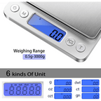 Digital Kitchen Scale 3000g 0.1g Accuracy - Pocket Food Scale with 6 Measurement Modes LCD Display and Tare Function - Compact Nutrition Scale for Cooking Baking Coffee and Meal Prep