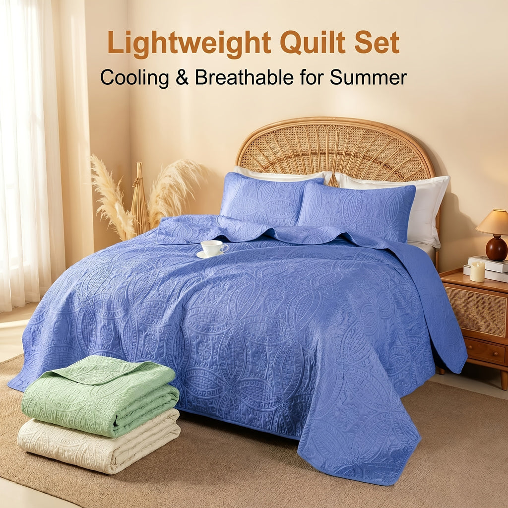 Quilted Bedspread Set Lightweight Cooling Coverlet with Pillow Shams Twin Queen King Soft Breathable Summer Bedding Set Machine Washable