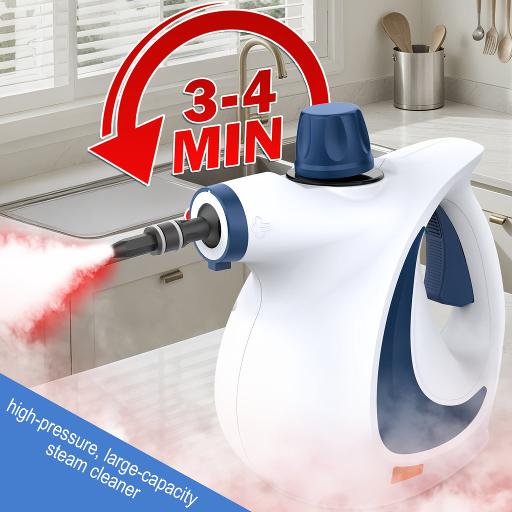 Steam Cleaner 350kPa 9-Piece Kit - Pressurized Handheld, 15s Fast Heat, 11.83oz Tank for Floors, Upholstery, Car Seats, Grout, Kitchen & Bathroom | Continuous Steam