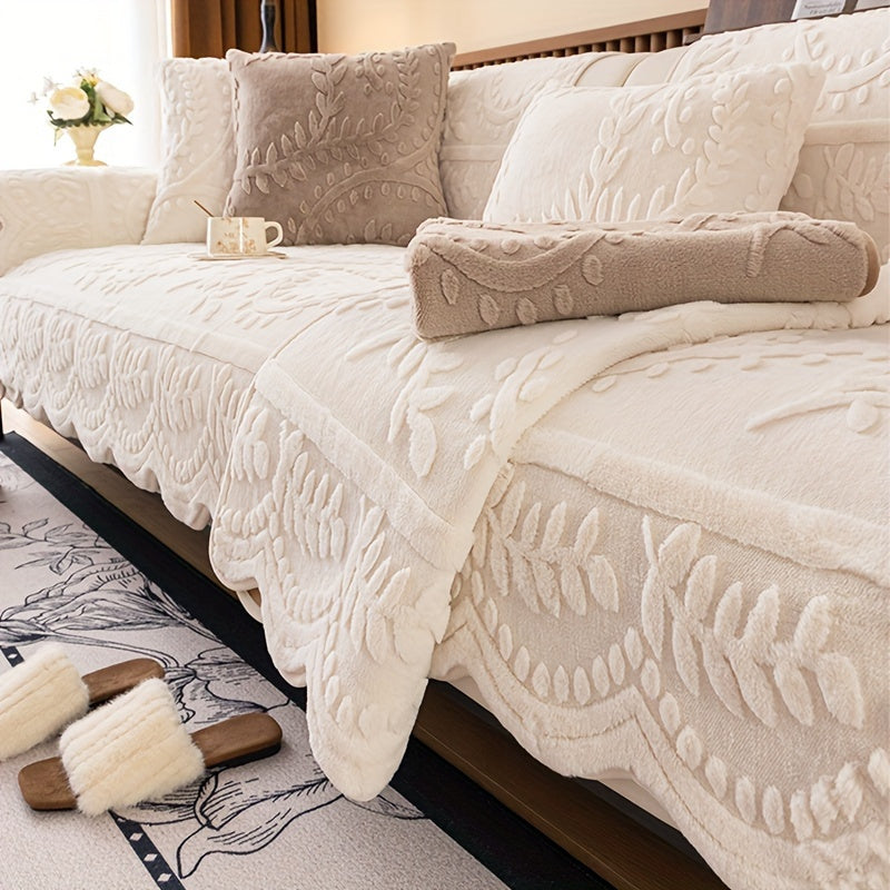 Faux Rabbit Fur Sofa Cover Thick Plush Couch Protector Non-Slip Machine Washable Pet Friendly – 2 3 4 Seater & Armrest Sizes, Floral Design Sofa Slipcover