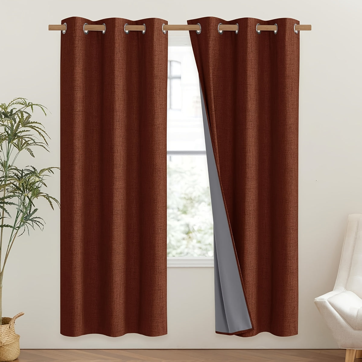 Linen Blackout Curtains 2 Panels 100% Farmhouse Grommet Top – Thermal Insulated Thick Window Drapes for Living Room Bedroom, 11 Colors 6 Sizes