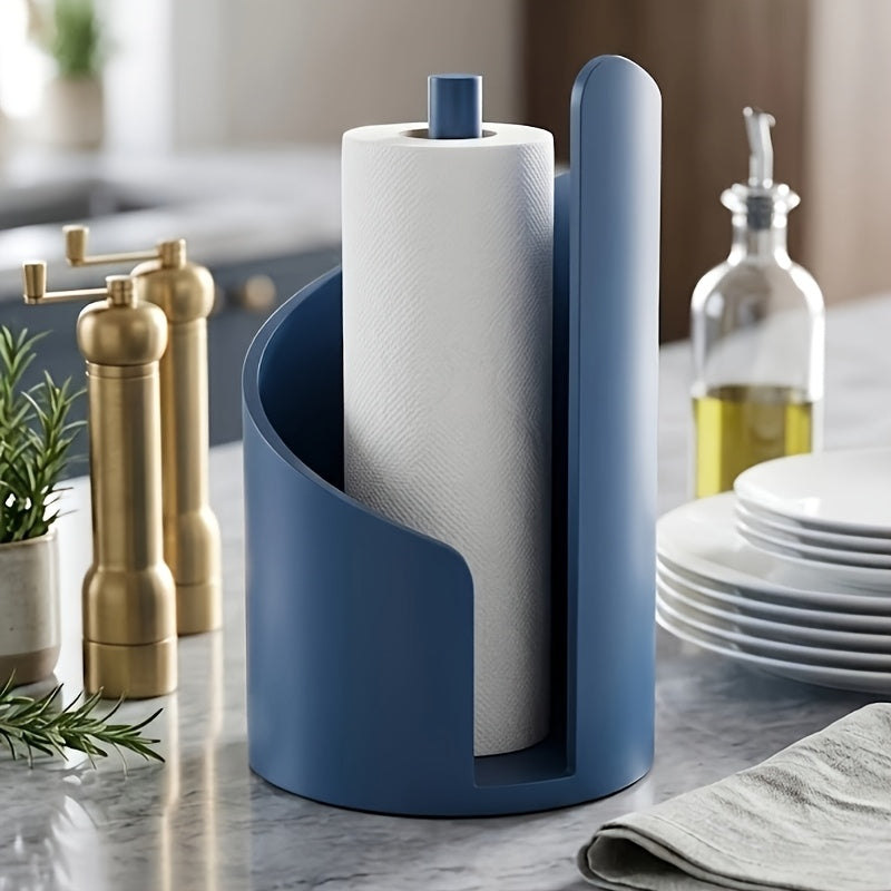 Paper Towel Holder Countertop - Mountain Design with Mango Wood Round Base & Iron Stand, No Tools Required, Kitchen Counter Organizer in Black, Gray, White, Blue & Natural