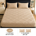 Embossed Fitted Sheet Set Super Soft Deep Pocket - European Texture Bed Sheets All Season, Machine Washable, Optional Pillowcases, Twin Full Queen King Sizes, 5 Colors Bedroom Bedding