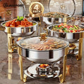 Stainless Steel Buffet Hot Pot Food Warmer Set with Glass Lid & Lid Rack, 5QT Round Chafing Dish for Party Catering Wedding – 1, 2 or 4 Pcs