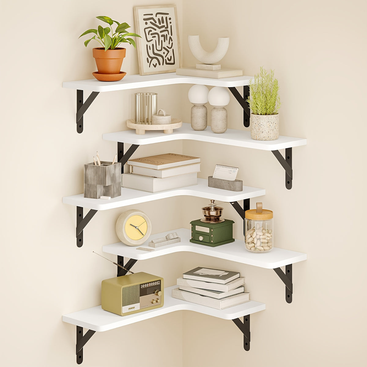Corner Floating Wall Shelves 5 or 6-Pack – Rustic Heavy Duty Wall Mounted Corner Shelf Set for Bedroom, Living Room, Bathroom, Kitchen & Office Decor, Multiple Colors Available