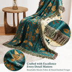 Bird Floral Cotton Throw Blanket Twin Queen King – 100% Cotton Ultra Soft Rustic Quilt, Boho Farmhouse Bed Blanket for Sofa Couch Chair, All Season
