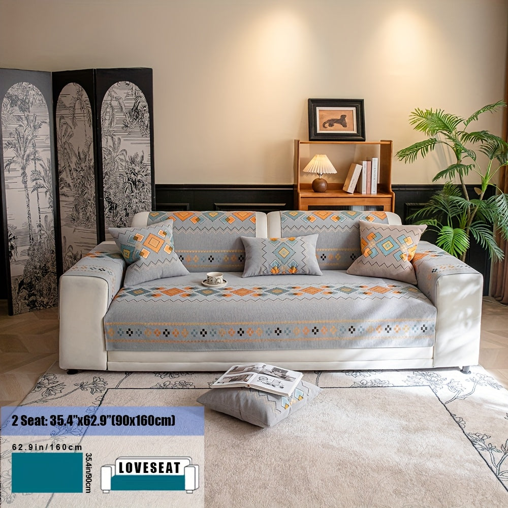 Chenille Bohemian Sofa Slipcover Non-Slip Removable Pet-Friendly Couch Cover 4 Seasons Universal Boho Style 5 Colors Multi-Size