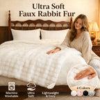 Luxury Faux Rabbit Fur Throw Blanket – Super Soft Plush Warm Blanket for Couch Bed Office Travel, 4 Colors, Throw Twin Queen King, All-Season Gift
