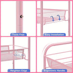 3-Tier Metal Rolling Cart with Wheels - Mesh Wire Utility Storage Trolley with 3 Hooks, Tool-Free Assembly, Rolling Shelving Unit for Kitchen, Bathroom, and Laundry Room
