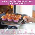 Aluminum Foil Cupcake Liners with Lids & Spoons - 50 Pack, 5oz Disposable Muffin Cups for Oven, Microwave & Air Fryer, Party Baking Cups for Christmas, Weddings & Birthdays, Pink & Grey