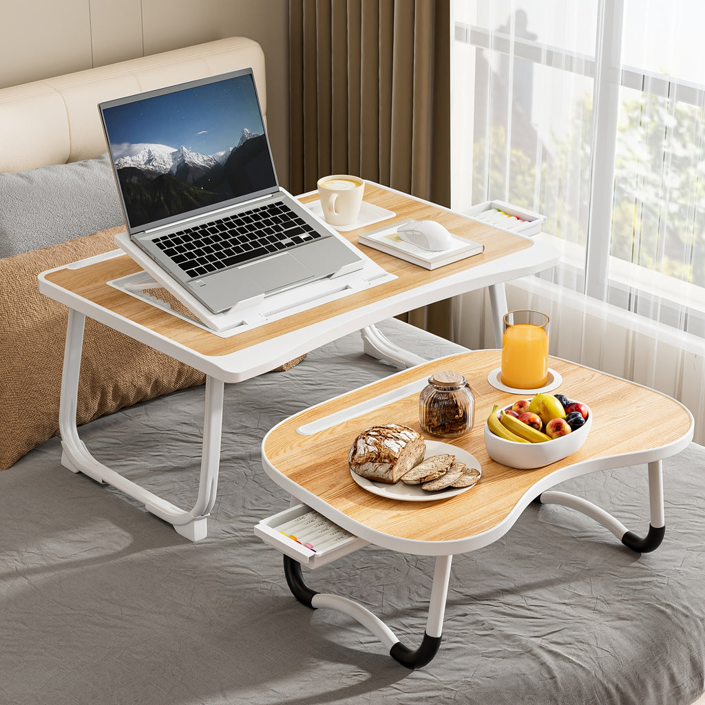 Portable Foldable Laptop Bed Table – Lap Desk with Cup Holder, Tablet & Card Slot, USB Option, for Bed Sofa Floor, Eating Reading Writing, 11 Styles