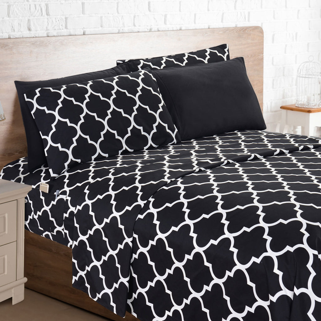 Luxury Microfiber Bed Sheet Set Geometric Trellis Pattern 16 Inch Deep Pockets Fade Wrinkle Resistant Hotel Quality Twin Full Queen King 5 Colors