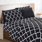 Luxury Microfiber Bed Sheet Set Geometric Trellis Pattern 16 Inch Deep Pockets Fade Wrinkle Resistant Hotel Quality Twin Full Queen King 5 Colors