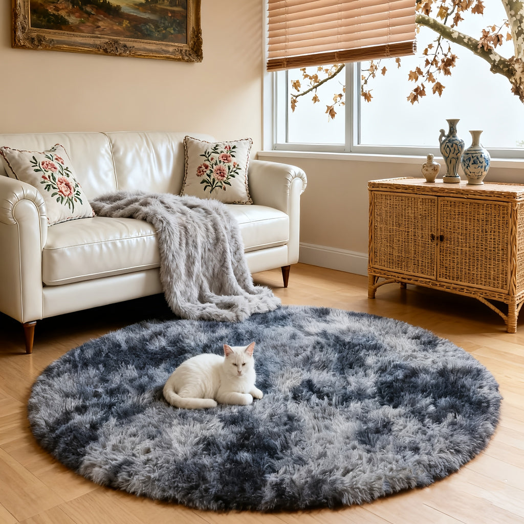 Tie Dye Round Area Rug Soft Plush Shaggy Circle Floor Mat Non-Slip for Living Room Bedroom Dorm – Boho Rainbow & Solid Colors 4x4 5x5 6x6 7x7 8x8 Ft | Home Decor Aesthetic