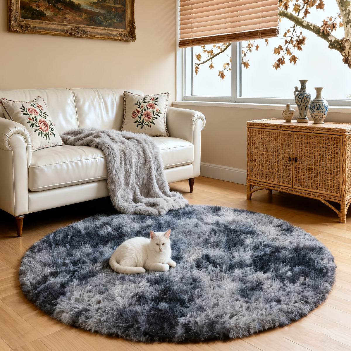 Tie Dye Round Area Rug Soft Plush Shaggy Circle Floor Mat Non-Slip for Living Room Bedroom Dorm – Boho Rainbow & Solid Colors 4x4 5x5 6x6 7x7 8x8 Ft | Home Decor Aesthetic