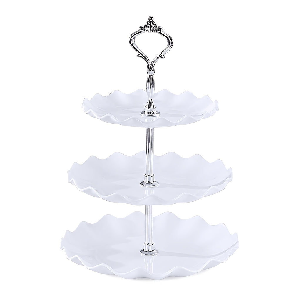 European-Style Plastic Tiered Cake Stand for Parties – 1 or 3-Piece White Dessert Display for Cupcakes, Fruit & Sweets, Birthdays, Weddings & Graduations