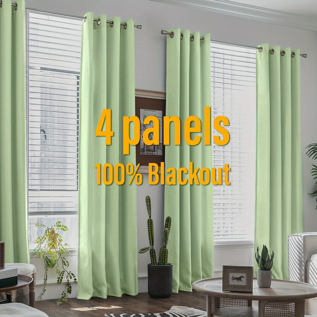 Blackout Curtains 4 Panel Set Grommet Textured for Bedroom & Living Room – 100% Room Darkening Thermal Insulated Luxury Drapes, 11 Colors & 5 Lengths