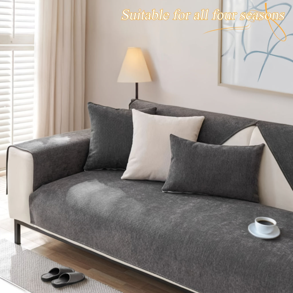 Chenille Sofa Cover for 3 4 Seater Washable Non-Slip Couch Cover Pet Friendly Furniture Protector Gray Brown Living Room