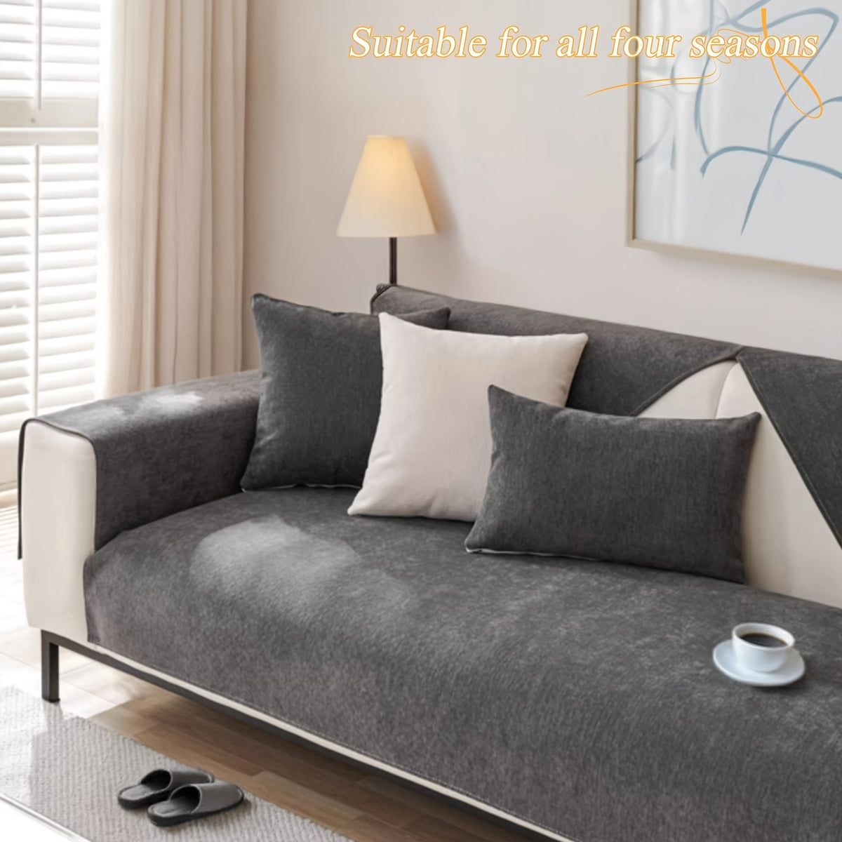 Chenille Sofa Cover for 3 4 Seater Washable Non-Slip Couch Cover Pet Friendly Furniture Protector Gray Brown Living Room