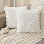3D Ruffle Farmhouse Throw Pillow Covers Set of 2 – Handcrafted Cushion Pillowcase with Zipper, Soft Polyester, Multiple Colors & Sizes for Sofa Bed Couch Home Decor
