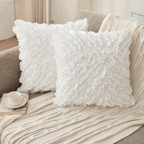 3D Ruffle Farmhouse Throw Pillow Covers Set of 2 – Handcrafted Cushion Pillowcase with Zipper, Soft Polyester, Multiple Colors & Sizes for Sofa Bed Couch Home Decor